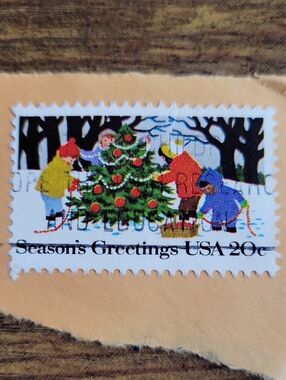 Season's Greetings Holiday Stamp Decorative Print - Multicolor